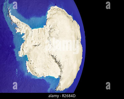 Antarctica from space with visible country borders. Extremely fine detail of the plastic planet surface with mountains. 3D illustration. Elements of t Stock Photo