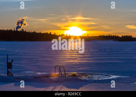 Very cold day at ice swimming place. Photo from Kuhmo, Finland Stock ...