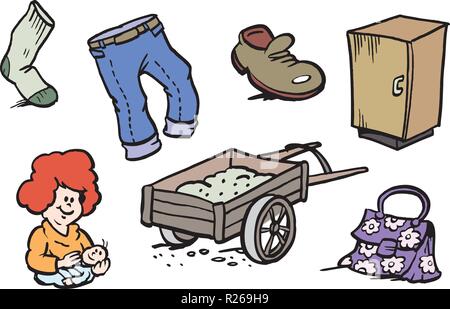 Cartoon Vector illustration of a set of funny small drawings or icons Stock Vector