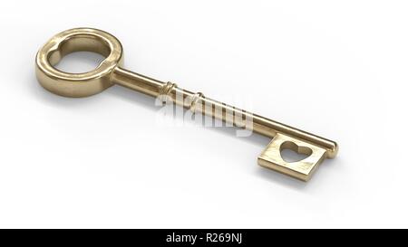 3d render of an old key for heart as a charm Stock Photo