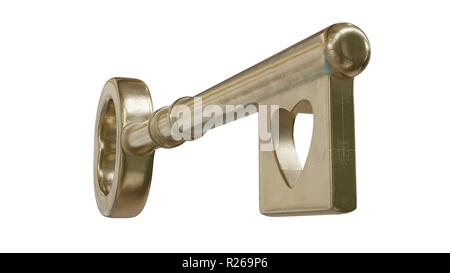 3d render of an old key for heart as a charm Stock Photo