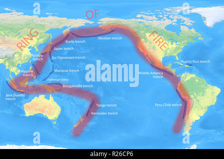 Pacific Ring Of Fire Map Image For Illustrative Purposes Only