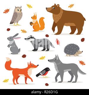Set of forest, woodland animals isolated vector illustration Stock Vector