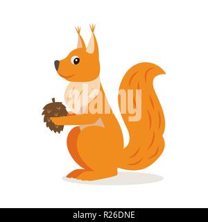 Icon of squirrel with cone isolated, forest, woodland animal Stock Vector