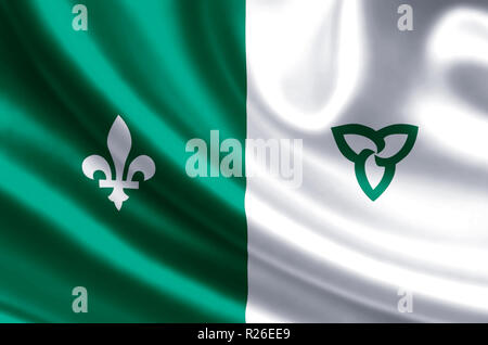 Franco-Ontarian waving and closeup flag illustration. Perfect for background or texture purposes. Stock Photo