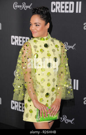 New York, NY - November 14, 2018: Tessa Thompson attends the Creed II New York Premiere at AMC Loews Lincoln Square Stock Photo