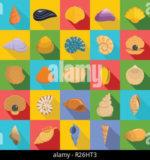 Sea shell icons set. Flat illustration of 25 Sea shell vector icons for web Stock Vector