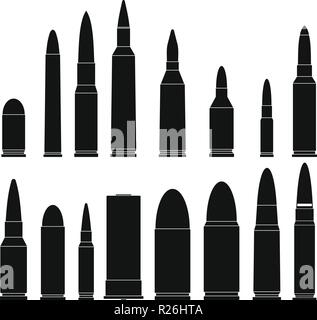 Bullet gun military icons set. Simple illustration of 16 bullet gun military vector icons for web Stock Vector
