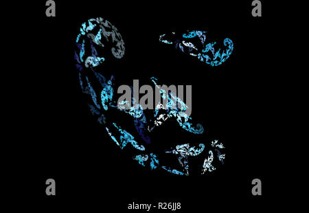 White blue abstract fractal on black background. Fantasy fractal texture. Digital art. 3D rendering. Computer generated image Stock Photo