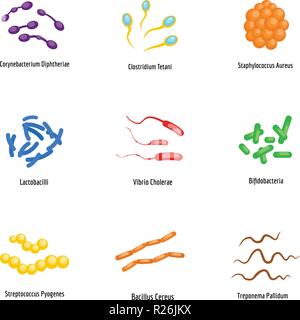 Microbe icons set. flat set of 9 microbe vector icons for web isolated on white background Stock Vector