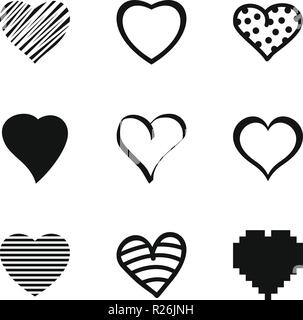 Heart icons set. Simple set of 9 heart vector icons for web isolated on white background Stock Vector