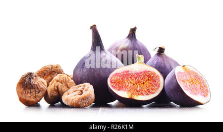 Composition with fresh and dried figs isolated on white. Stock Photo