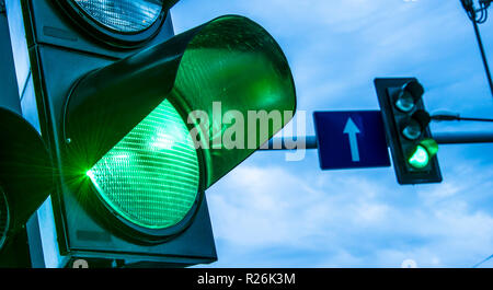 Traffic lights over urban intersection. Red light Stock Photo - Alamy