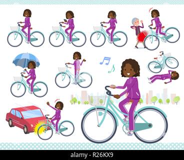 A set of women in sportswear riding a city cycle.There are actions on manners and troubles.It's vector art so it's easy to edit. Stock Vector