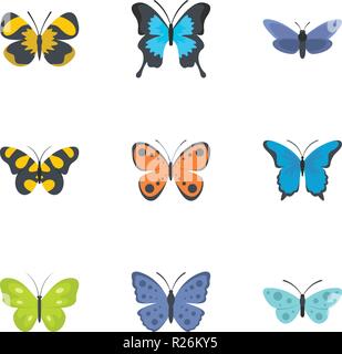 Moth icons set. flat set of 9 moth vector icons for web isolated on white background Stock Vector