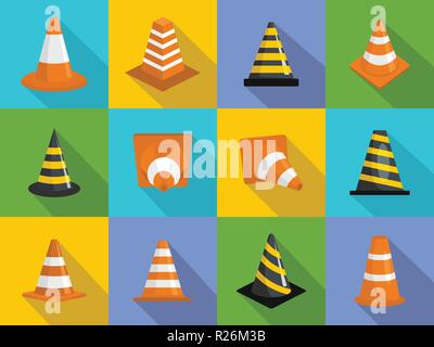 Traffic cone icons set. Flat illustration of 12 traffic cone vector icons for web Stock Vector