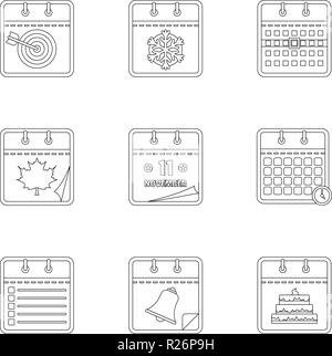 Daily journal icons set. Outline set of 9 daily journal vector icons for web isolated on white background Stock Vector