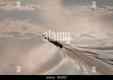 A canoe is seen on the Ubangi river in Congo Brazaville, December 10, 2012. Stock Photo