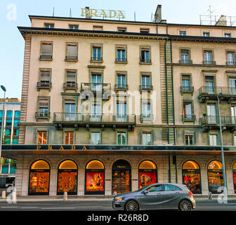 Geneva, Switzerland - August 30, 2016: Car on the road in the city center of Geneva, Switzerland. Stock Photo