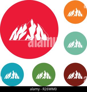 Extreme mountain icons circle set vector isolated on white background ...