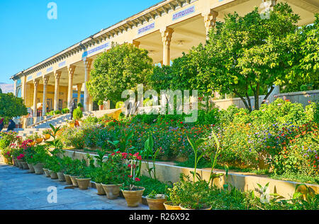 Mussala Gardens are traditional Persian recreational site with lush greenery, perfect landscaping and scenic flowers in pots, also this place is famou Stock Photo