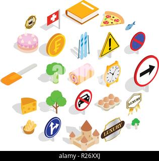 Swiss icons set, isometric style Stock Vector