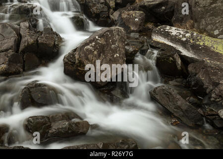 Small waterfall at Llyn Idwal in the Snowdonia National Park, North Wales Stock Photo