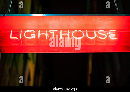 Lighthouse neon sign. Mitchell Lane, Glasgow Stock Photo