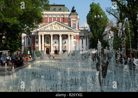 SOFIA, BULGARIA - APRIL 25 2018: Ivan Vazov National Theatre with Fontains in front. Stock Photo