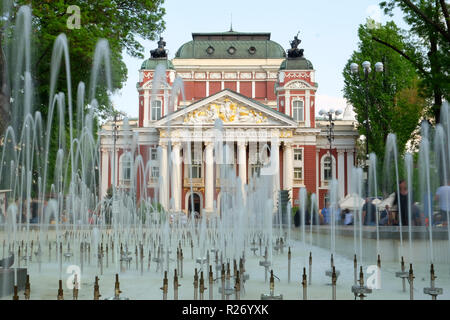 SOFIA, BULGARIA - APRIL 25 2018: Ivan Vazov National Theatre with Fontains in front. Stock Photo