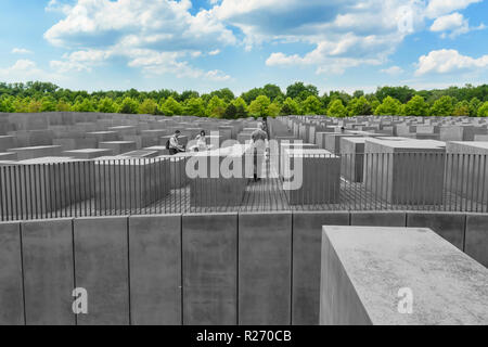 Berlin, Germany, May 25, 2015: monument to victims of the Holocaust. The idea belongs to the Berlin publicist Lea Rosh, who organized the 1989 Fund 'M Stock Photo