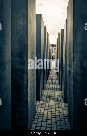 Berlin, Germany, May 25, 2015: monument to victims of the Holocaust. The idea belongs to the Berlin publicist Lea Rosh, who organized the 1989 Fund 'M Stock Photo