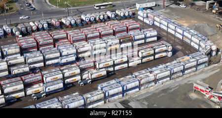 helicopter aerial view of Boasso America ISO tank storage depot, New Jersey, USA Stock Photo