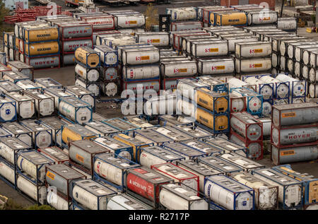 helicopter aerial view of Boasso America ISO tank storage depot, New Jersey, USA Stock Photo