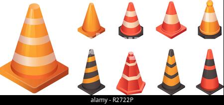 Cone traffic icon set, isometric style Stock Vector