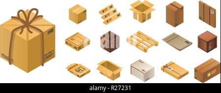 Parcel icon set, isometric style Stock Vector