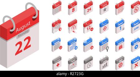 Calendar icon set, isometric style Stock Vector