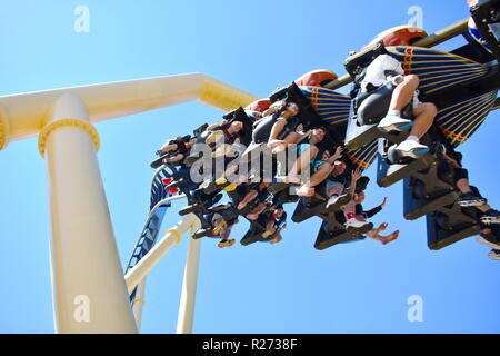 Tampa, Florida. October 25, 2018. Amazing Sensation in Montu Rollercoaster  at Tampa Bay area. Stock Photo