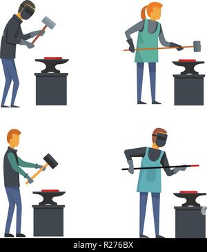 Anvil blacksmith forge icons set. Flat illustration of 4 anvil blacksmith forge vector icons for web Stock Vector