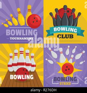 Bowling kegling banner concept set. Flat illustration of 4 Bowling kegling vector banner horizontal concepts for web Stock Vector
