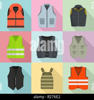 Vest waistcoat jacket suit icons set. Flat illustration of 9 vest waistcoat jacket suit vector icons for web Stock Vector