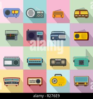 Radio music old device icons set. Flat illustration of 16 radio music old device vector icons for web Stock Vector