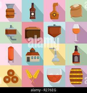Whisky bottle glass icons set. Flat illustration of 16 whisky bottle glass vector icons for web Stock Vector