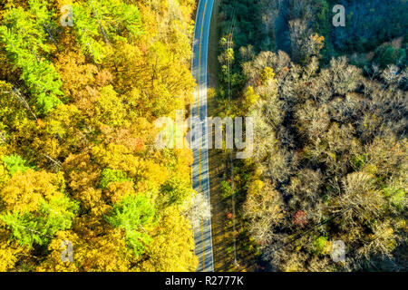 Aerial view of mountain road during the fall