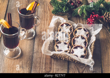 Mince pies with mulled wine Stock Photo