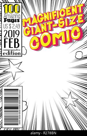 Editable comic book cover with abstract background. Stock Vector
