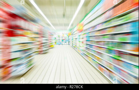 Empty supermarket aisle Stock Photo