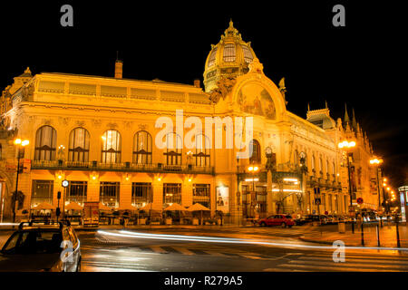 Czech Republic, Prague. 19 August 2015. The Municipal House in Prague in the evening. The building includes a number of rooms and a large hall named B Stock Photo