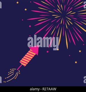 firecracker and firework in the dark sky pink and orange colored vector illustration EPS10 Stock Vector