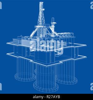 Offshore oil rig drilling platform concept. Vector Stock Vector